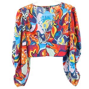 Love X Design Abstract Cropped Blouse Womens MD Dopamine Hippie Y2K Festival